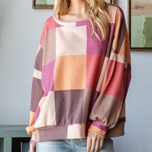 New Fall Checkered Waffle Knit Top
